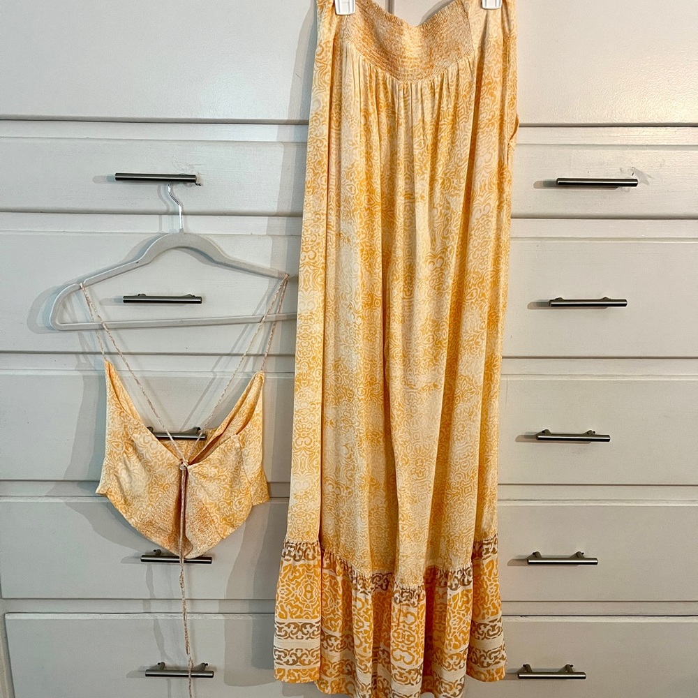Free People Vanessa high rise wide leg pants and top set in gold only size small - Picture 7 of 13